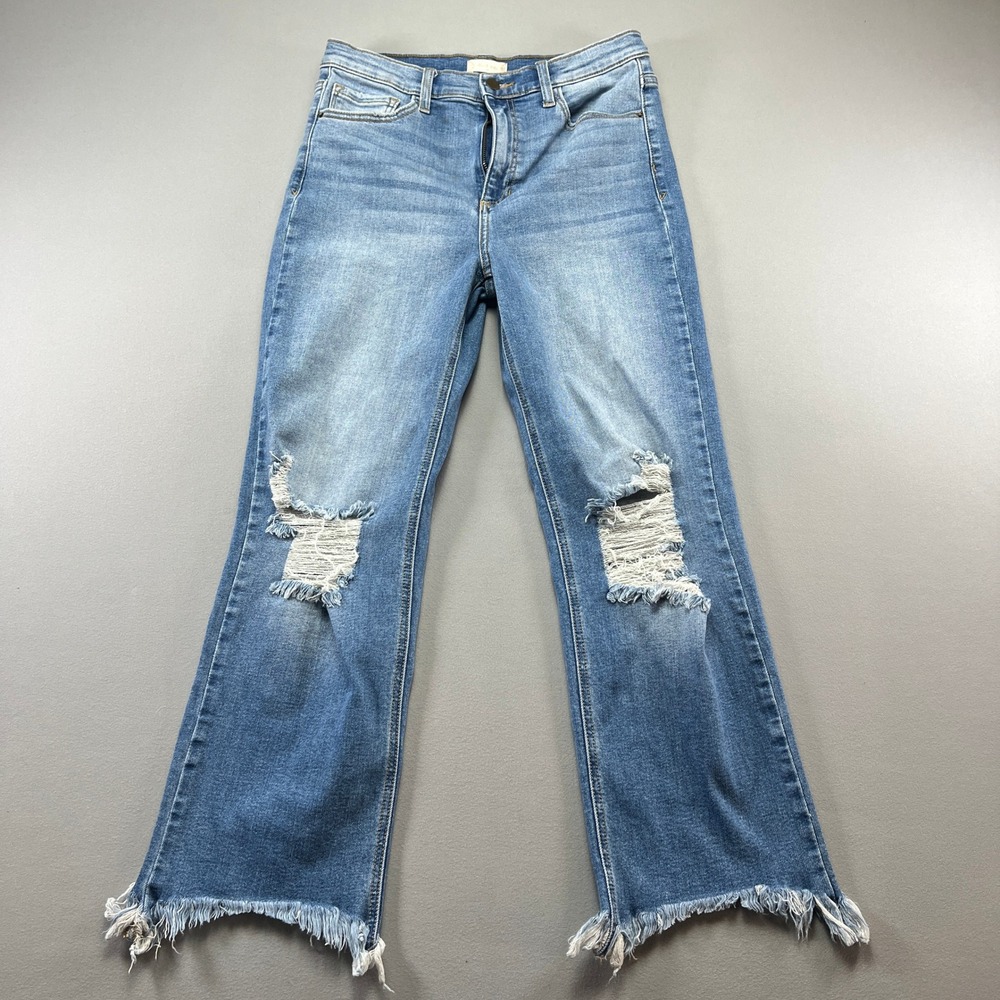Altar'd State Flared Jeans Womens 28 Blue Denim Stretch Distressed Frayed Hem